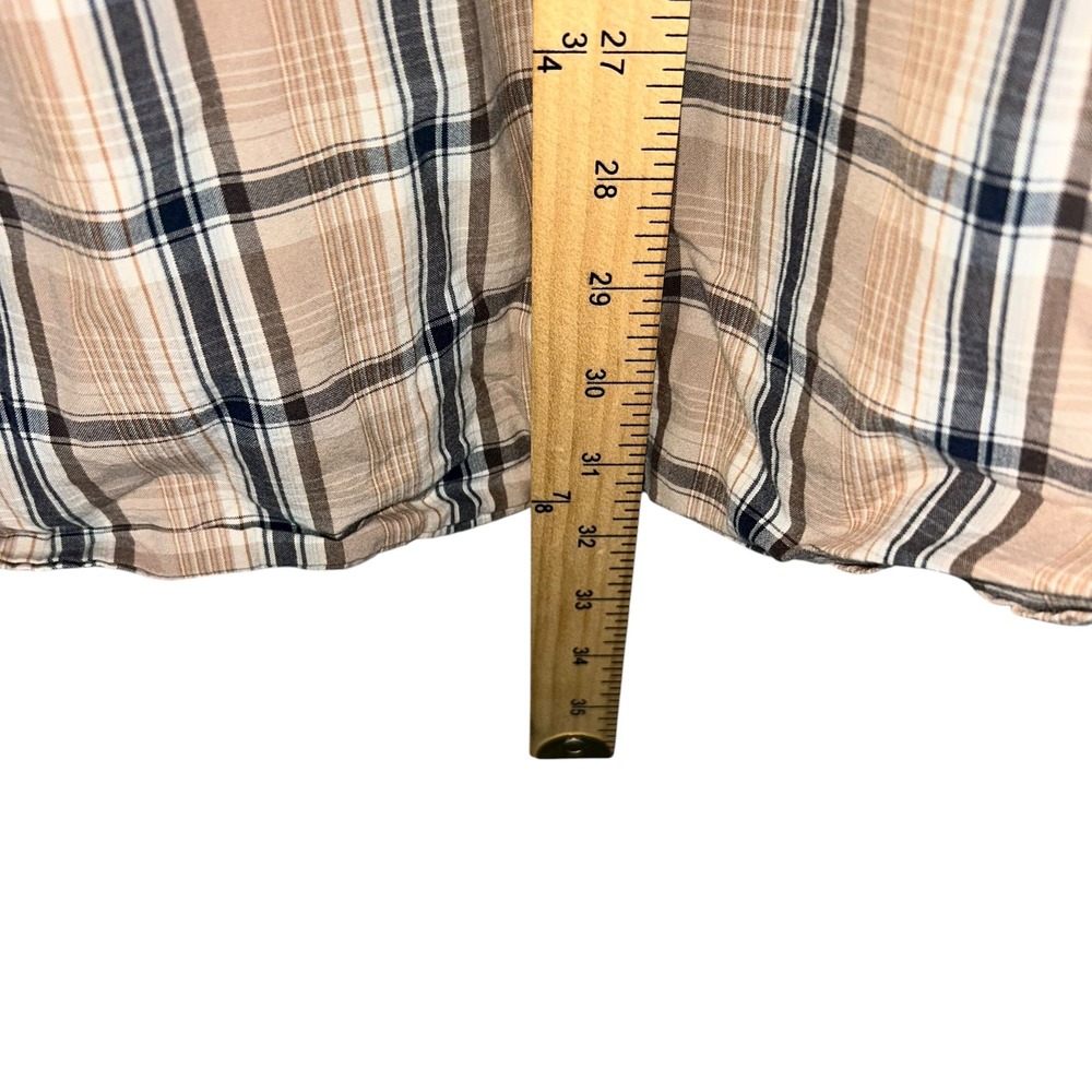 Carhartt Mens 2XL Plaid Button Up Short Sleeve Shirt Beige Blue Cotton - Picture 10 of 11